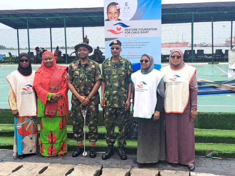 Maj. Gen. MT Usman (GOC 81 Div), Maj. Gen.Tsoho (Director NAEC) & Pharm (Mrs) Rekiya Usman (Chair, NAOWA 81 Div) with Team Restore